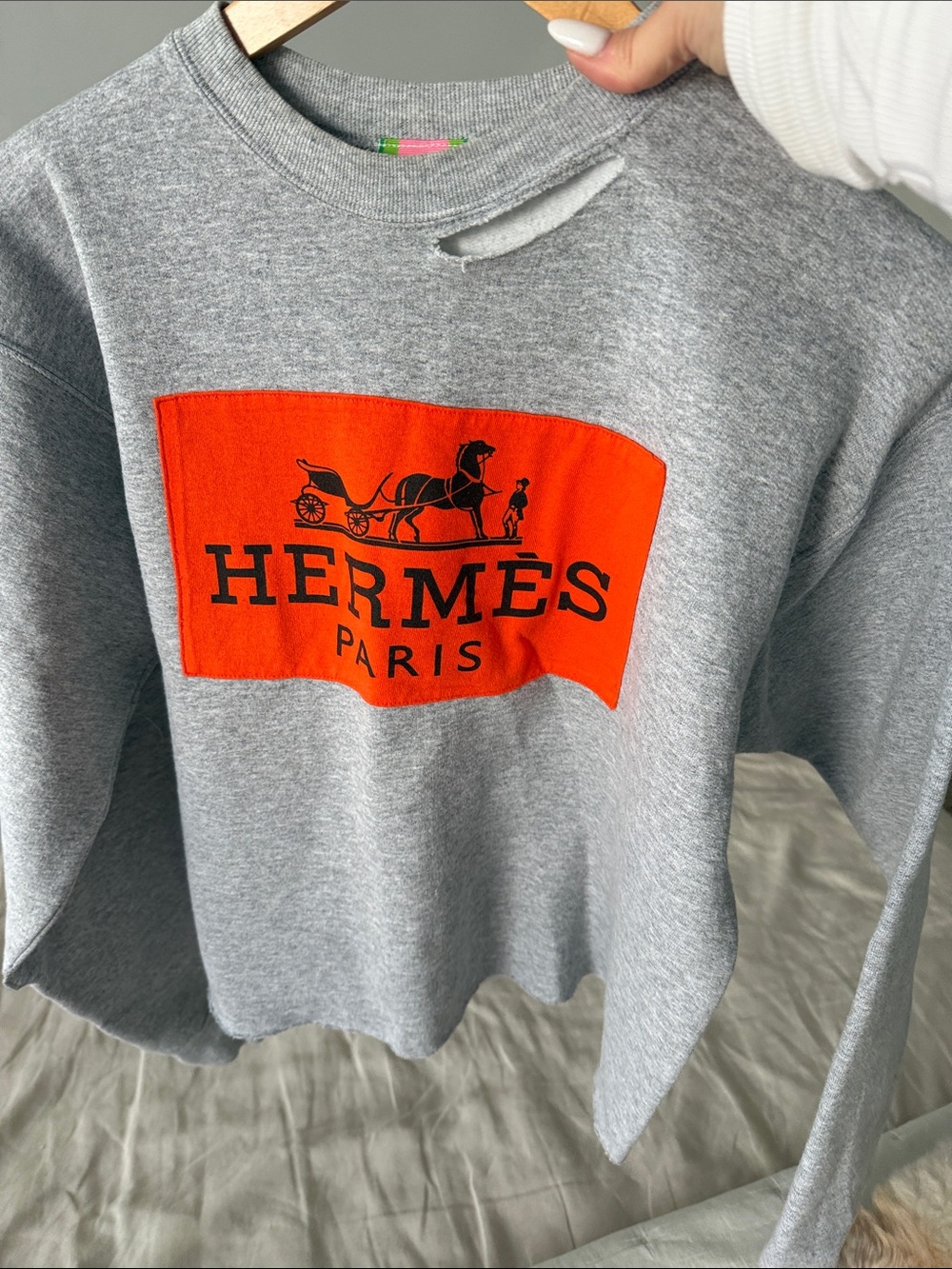 Grey Sweatshirt with Orange Logo Hermes Paris 
Size all